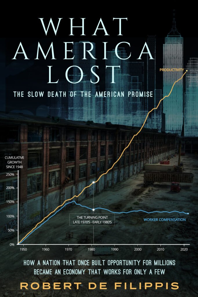 cover of the book with charts showing the difference between productivity and salaries